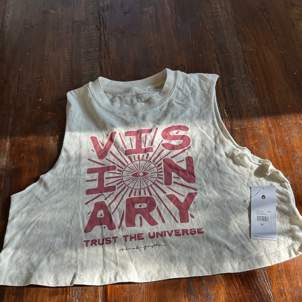 Spiritual Gangster Visionary Crop Top - Cream and Pink